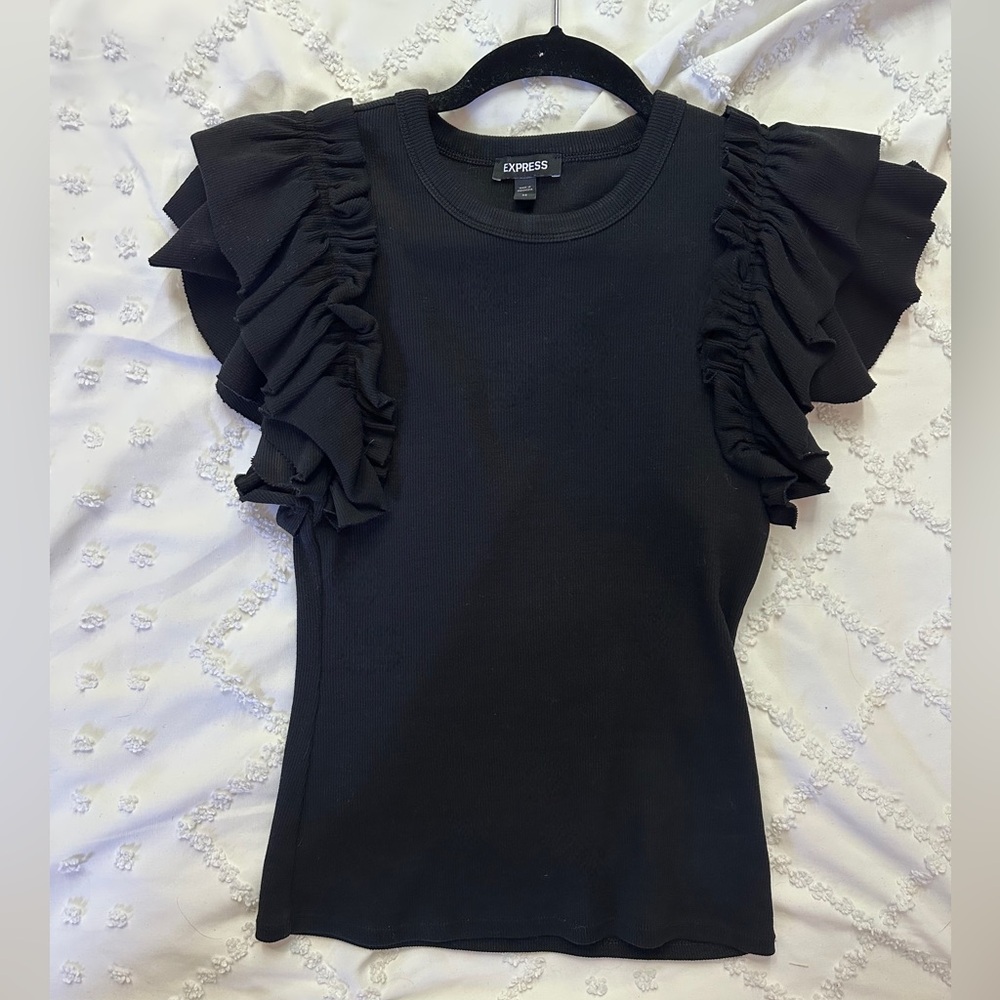 Express Black Ruffle Sleeve Top - Picture 1 of 1